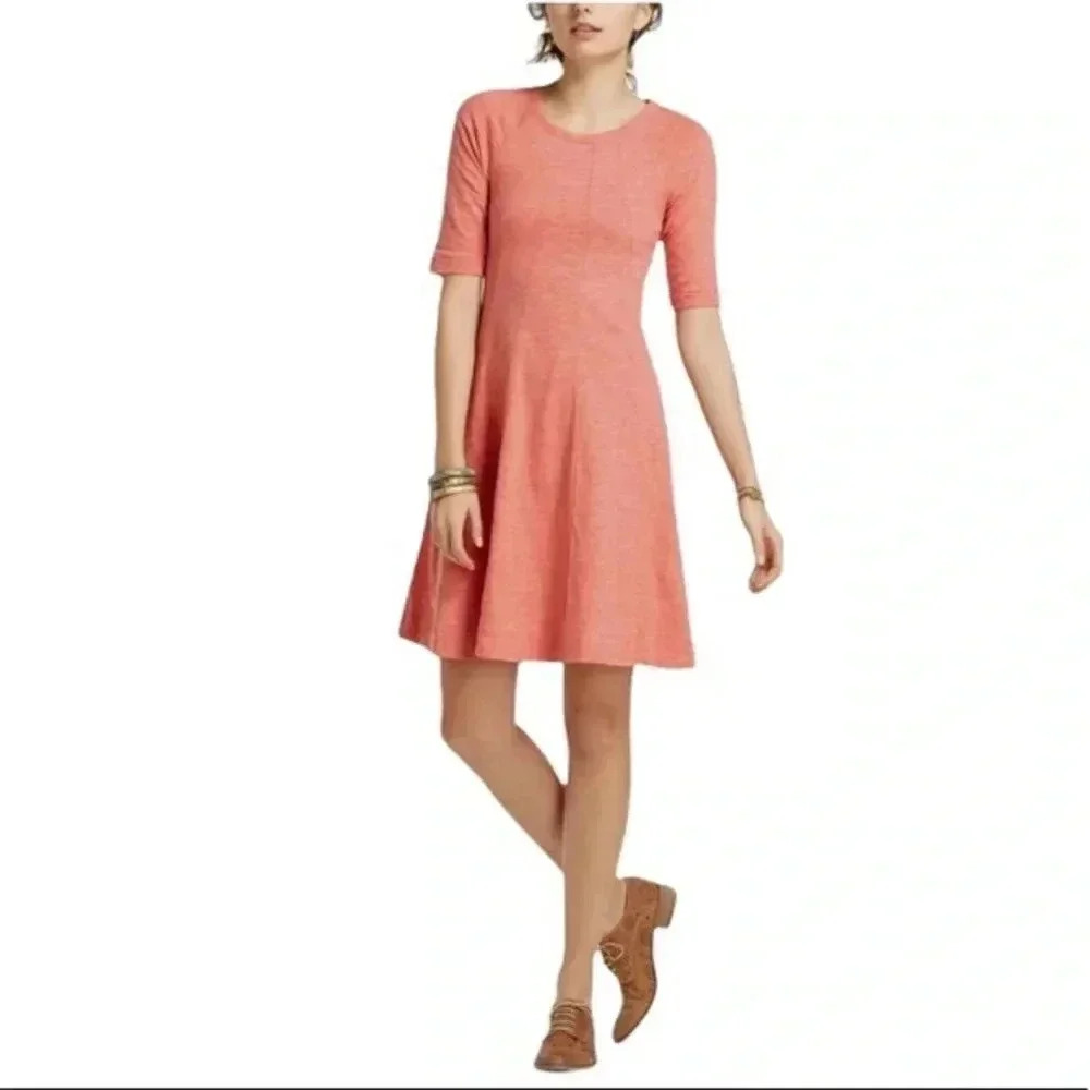 Anthropologie Ganni medium winter jersey 100% cotton coral pink swing dress